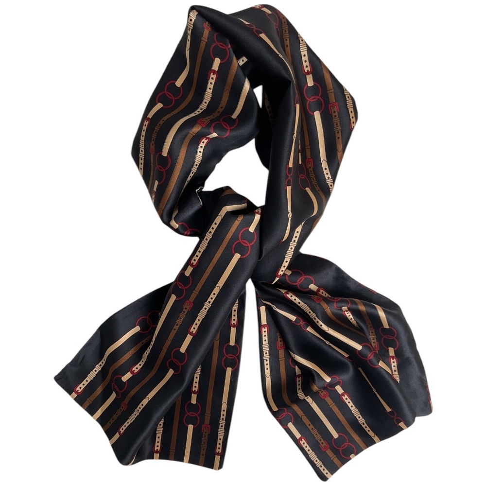 WINDSOR Black/Brown Chain Belt Silk LUXURY Unisex Scarf EUC